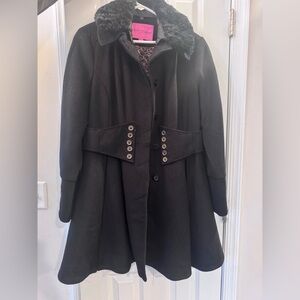 Betsey Johnson Black Pea Coat with Button Detail